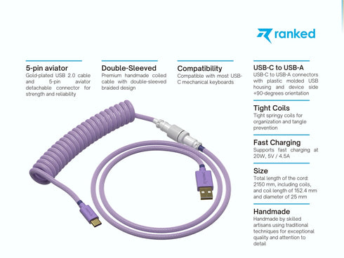 Coiled Keyboard Cable | 5-Pin Aviator Connector - Ranked